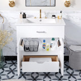 30-Inch Bathroom Vanity with Ceramic Sink and Ample Storage - The Perfect Choice for Small Bathrooms WF530809AAK