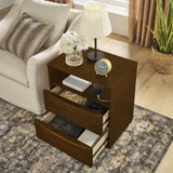 Mid Century Modern Nightstand with Charging Station & Outlet Hole & 2 Solid Wood Drawers, Louver W1801P303385