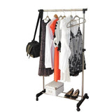 ZNTS Single-bar Vertical & Horizontal Stretching Stand Clothes Rack with Shoe Shelf YJ-01 Black & Silver 62194653