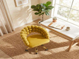Velvet Bubble Back Desk Chair, Adjustable Height 360&deg Swivel Vanity Chair with Wheels, Gold Metal W3875P457940