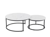 Set of 2 Round Nesting Coffee Tables with Marble Pattern Top and Sturdy Metal Frame, End Side 35611962