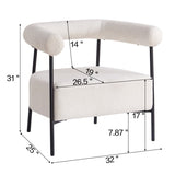 Modern Boucle Fabric Upholstered Accent Chair, Curved Armchair with Black Metal Frame, White N765P236503W