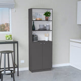 Home 2-Door Bookcase, Modern Storage Unit with Dual Doors and Multi-Tier Shelves -Matt Gray / White B200137837