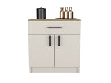 Pantry Organizer Cabinet 33" H, One Drawer, Two Interior Shelves, Two Doors, Ivory / Natural Oak B097P221382