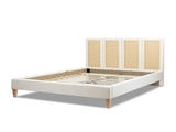 Toscana Queen Upholstered Cane Back Platform Bed, Antique White Polyester B2719P385736