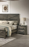 Rustic Gray 1pc Bedside Table Melamine Paper Wooden Nightstand Antique Brass Color Drop Handles B2741P325726