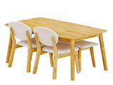 1 Table 2 Chairs 1 Bench Dining Set, Rubber Wood Frame with Beige Upholstered Seats, Natural Wood 59560900