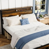 Queen Size Bed Frame, Storage Headboard with LED light, Charging Station, Solid and Stable, Noise W1903P151337