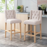 Vienna Contemporary Fabric Tufted Wingback 31 Inch Counter Stools, Set of 2, Beige and Natural 64854.00BGE
