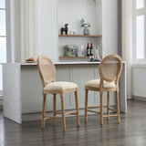 Solid Wood Bar stools Set of 2 Classic French Country Wooden Barstools with Upholstered Seating W1622P221400