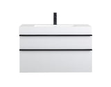 VELA 36 Inch White Wall Mounted Bathroom Vanity with Integrated Acrylic Sink, 2 Soft-Close Drawers, W3235P327598