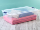 Extra-Large Latching Storage Bin, 105 Quart Clear Plastic Storage Container with Latch Lid, Blue, 4 09463225