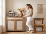 Rattan Sideboard Cabinet, Farmhouse Storage Cabinet with Adjustable Shelf, Boho Kitchen W3204P489399