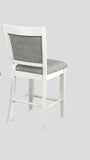 Farmhouse Style 2pc White & Gray Linen Counter Height Chair Bar Stool Footrest Wooden Furniture B011P148063