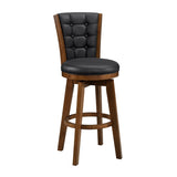 Button-Tufted Swivel Bar Chairs Set of 2, Upholstered Seat and Back Chestnut Finish Solid Wood B011P220996