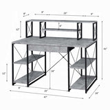 Writing Desk with One Drawer and 8 Open Compartment, Faux Concrete and Black B016P311824