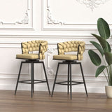 28" Technical Leather Woven Bar Stool Set of 2,Black legs Barstools No Adjustable Kitchen Island 74342489