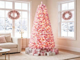 7 FT Pre-Lit Flocked Pink Christmas Tree with 8 Lighting Modes Warm White LED Lights, Hinged 48782658