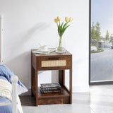 15.75" Rattan End table with drawer, Modern nightstand, side table for living room, bedroom,Rustic W126573109