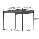 ZNTS 10 x 7 FT Outdoor Patio Sun Shade Shelter, Garden Gazebo Pergola with Retractable Canopy Roof, Gray 20640105