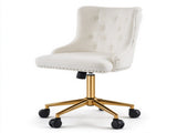 Teddy Fabric Swivel Office Chair, Adjustable Height with Casters, Tufted Backrest, Gold Metal Base, 09258532