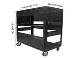 3-Tier DIY Detachable Utility Cart Storage Tool Cart With Steel Pegboard, Foldable Rolling Tool Cart W2801P283428