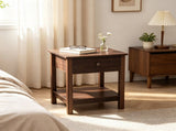 Dark Brown Set of 2 End Tables Side Table with Drawer, Top and Bottom Shelf for Small Spaces 78418661