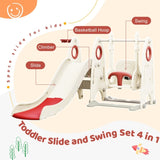 ZNTS 4 in 1 Toddler Slide and Swing Set, Kids Playground Climber Slide Playset with Basketball PP313705AAJ