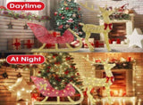 8 Modes Lighted Christmas Reindeer & Sleigh - 16.97ft Warm Yellow LED String Decoration, Sturdy 55354340