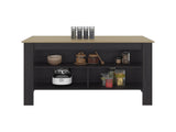 Ruso Kitchen Island, 3 Spacious open Shelves, Modern Design, Black Wengue / Natural Oak B097P474318