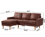 ZNTS 82.2"L-Shape Sofa Couch with Chais Mid-Century Copper Nail on Arms,strong wooden leg and suede W1825P147946