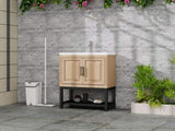 32" Bathroom Vanity White Ceramic Sink & Hot and Cold Faucet , Freestanding Bathroom Cabinet W688P224389