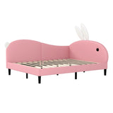 Full size Upholstered Rabbit-Shape Daybed, Sofabed with Rabbit Ear Headboard, Pink N733P208515H