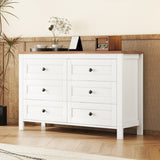 Retro Farmhouse Style Wooden Dresser with 6 Drawer, Storage Cabinet for Bedroom, WhiteBrown WF317946AAK
