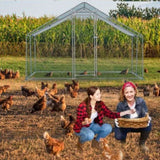 ZNTS 10 x 10 ft Large Metal Chicken Coop, Walk-in Poultry Cage Chicken Hen Run House with Waterproof 15937218