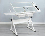WHITE adjustable tempered glass drafting printing table with chair W347119824