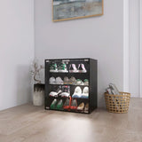 4 Layers Black Shoe Cabinet with Glass Door and Glass Layer Shoes Display Cabinet with LED light W2139134910