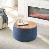 ZNTS Round Storage Ottoman, 2 in 1 Function, Work as End table and Ottoman, Navy W48735176