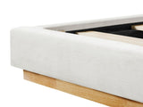 Solid Rubber Wood Platform Bed with Upholstered Headboard, Modern Tufted Design, Sturdy Slat N769P387939W