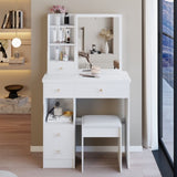 29.2" Small Size Left Drawer Desktop Vanity Table Cushioned Stool, Extra Large Right sliding W3258P291631