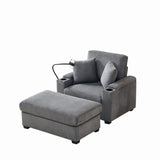 55" Oversized Chaise Lounge Chair Indoor with Ottoman and Storage, Comfy Corduroy Sleeper Chair with W3373P330166
