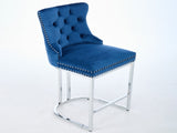 25" Counter Height Bar Stools Set of 2, Modern Velvet Barstools with Button Back&Rivet Trim W1143P217852