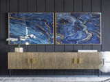 Set of 2 Blue and Gold Framed Art Panels, Unique Marbled Design, 30.5" x 40" W2078130282