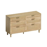 51" Rattan Dresser with Drawers, 6 Drawer Dresser for Bedroom, Clothes Storage Cabinet for Bedroom, W757P209506