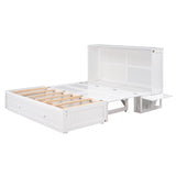 ZNTS Queen Size Mobile Murphy Bed with Drawer and Little Shelves on Each Side,White 86401985