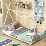 Metal Twin Size House Platform Bed with Triangle Structure, White WF307193AAK