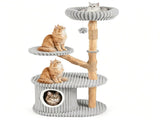 41 Inch Solid Pear Wood Tree Tower Multi-Level Vertical Playground with Plush Top Perch Private 51527503