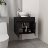 Vessel Sink Vanity Manchester, Two Drawers and Open Shelf, Black B070P316869