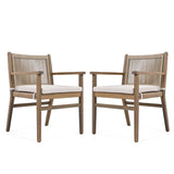 Outdoor Dining Chairs Set of 2, Acacia Wood Patio Armchair with Rope Design Back and Water Repellent N779P224995B