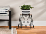 Acacia Wooden Top and Powder-Coated Metal Frame Plant Stand, 16.3 in Dia x 18.9 in H 67034337